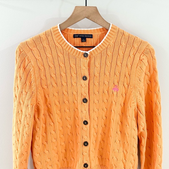 Brooks Brothers Orange Cable Knit Cardigan Sweater Size Large - Picture 3 of 6